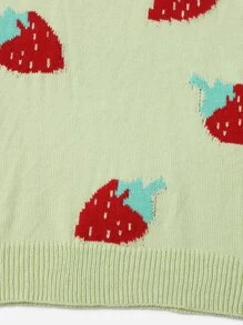 SHEIN Plus Strawberry Pattern Knit Top - Mint Green - View 5