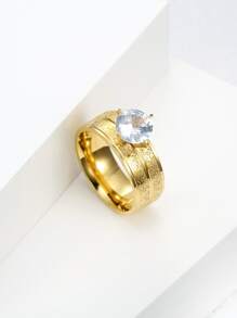 Nhẫn Tròn Khối Zirconia  Trang trí - Vàng - Xem 2