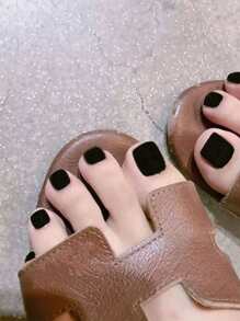 Nail Nina Mùa Hè Sẵn Sàng Đen Mờ Chân J-67 Miếng Dán Móng Tay Cho Cô Dâu, 24 Miếng Ấn Vào Móng Tay Đồ Dùng Làm Móng - màu đen - Xem 1