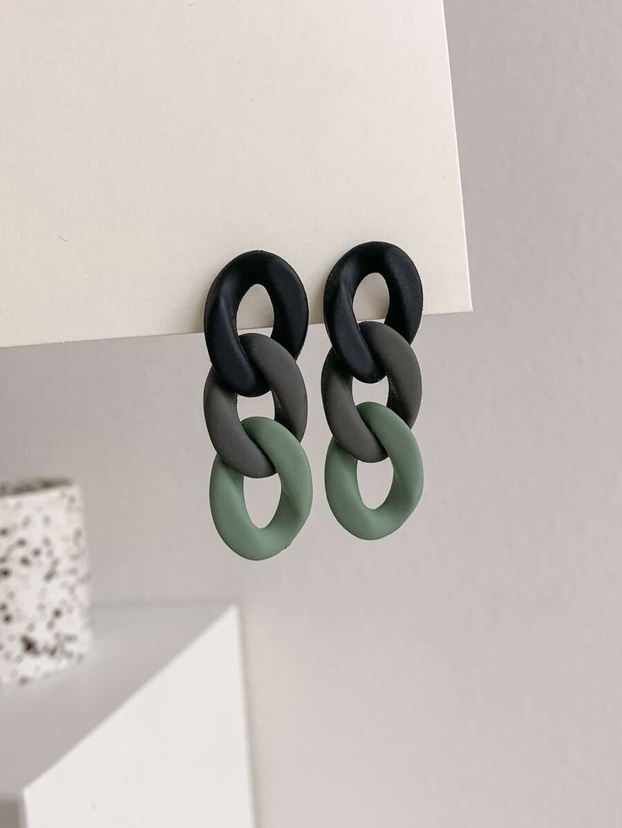 Chain Decor Drop Earrings - Multicolor - View 1