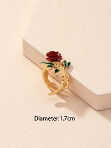 1 件合金涂层油滴密镶粉红花戒指 - 彩色 - 查看 4