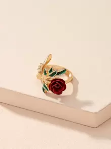 1 件合金涂层油滴密镶粉红花戒指 - 彩色 - 查看 5