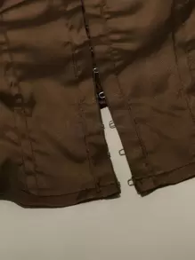 ROMWE Goth Solid Satin Hook And Eye Crop Tube Top - Coffee Brown - View 5