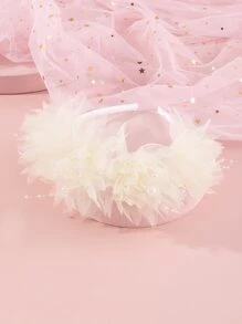 小女童人造珍珠裝飾頭紗髮箍 - 米色 - 查看 2