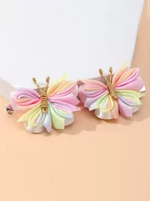 2pcs Girls' Butterfly Fabric Hair Clips For Daily Decoration - Multicolor - View 4