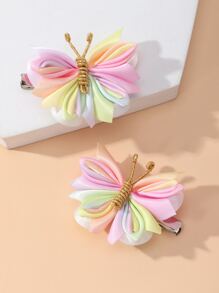 2pcs Girls' Butterfly Fabric Hair Clips For Daily Decoration - Multicolor - View 3