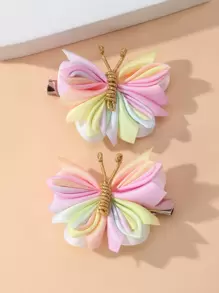 2pcs Girls' Butterfly Fabric Hair Clips For Daily Decoration - Multicolor - View 1
