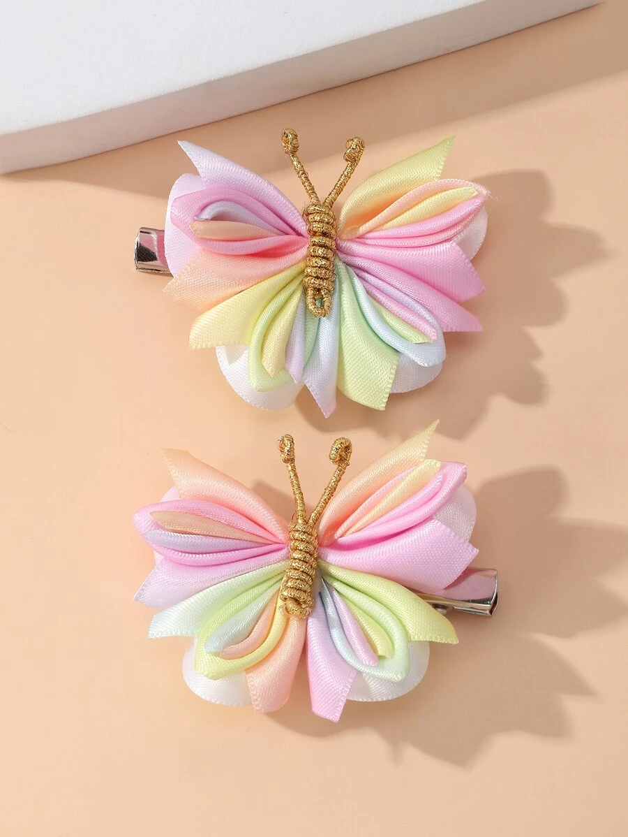 2pcs Girls' Butterfly Fabric Hair Clips For Daily Decoration - Multicolor - View 1