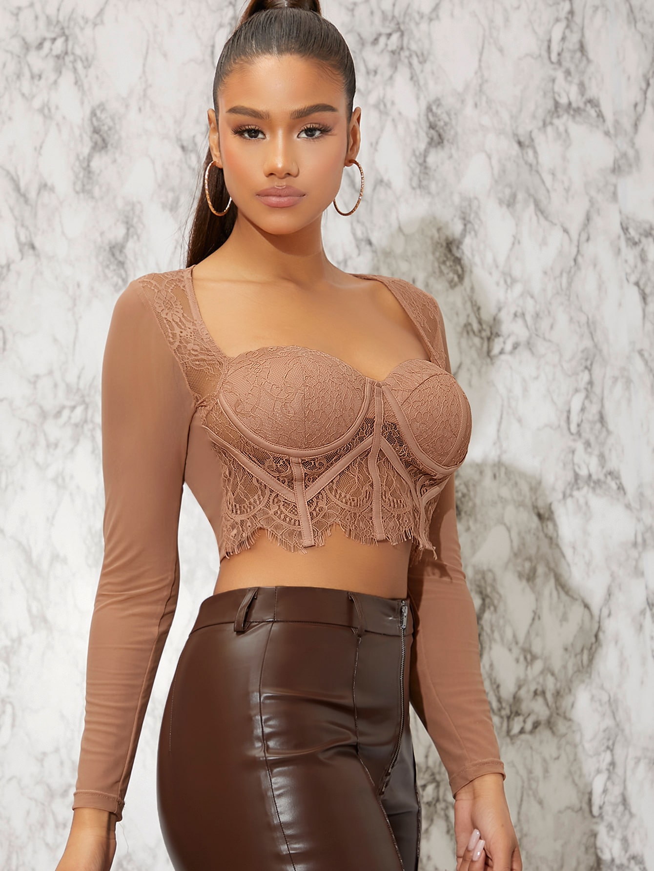 Sweetheart Neck Lace Overlap Crop Top SHEIN USA