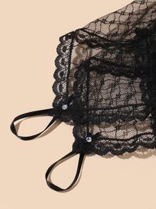 Rhinestone Detail Lace Gloves - Black - View 3