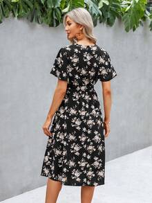 Đầm Thắt lưng Trọn gói Hoa Tất cả trên in Boho - màu đen - Xem 2