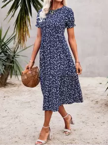 Đầm Dây kéo Họa tiết hoa Boho - Màu xanh hải quân - Xem 1