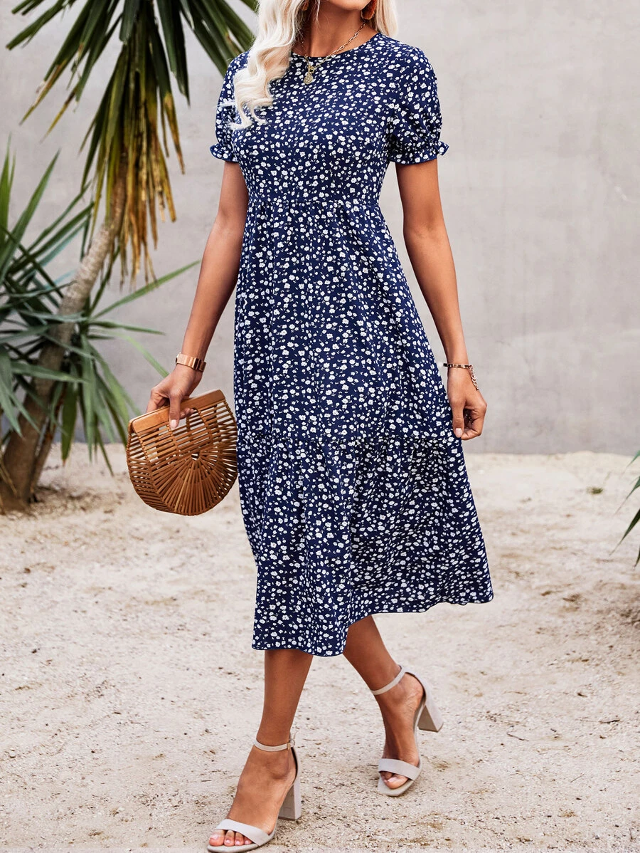 Đầm Dây kéo Họa tiết hoa Boho - Màu xanh hải quân - Xem 1