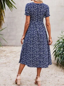 Đầm Dây kéo Họa tiết hoa Boho - Màu xanh hải quân - Xem 2