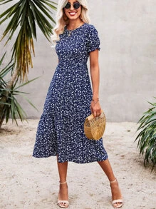 Đầm Dây kéo Họa tiết hoa Boho - Màu xanh hải quân - Xem 3