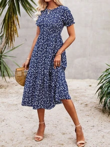 Đầm Dây kéo Họa tiết hoa Boho - Màu xanh hải quân - Xem 4