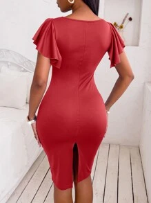 SHEIN Slayr Đầm Chia xoắn lại màu trơn Thanh lịch - Màu Hoa hồng đỏ - Xem 2