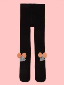 Toddler Girls Bow Decor Tights - Black - View 1