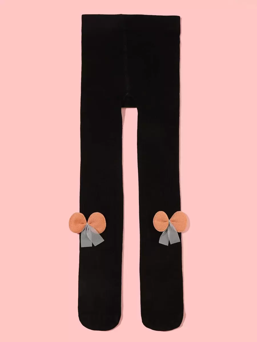 Toddler Girls Bow Decor Tights - Black - View 1