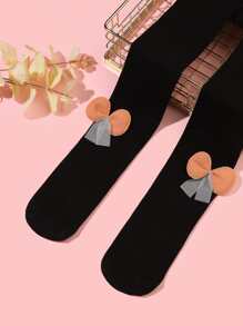 Toddler Girls Bow Decor Tights - Black - View 2