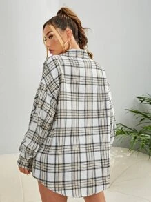 SHEIN EZwear Áo sơ mi In Tartan Thả vai - Nhiều màu - Xem 2