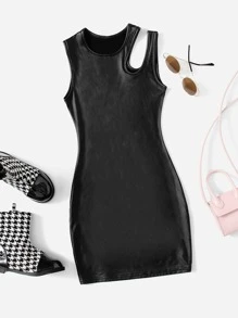 SHEIN Cô gái Tween Cắt ra Váy liền áo vừa vặn - màu đen - Xem 1