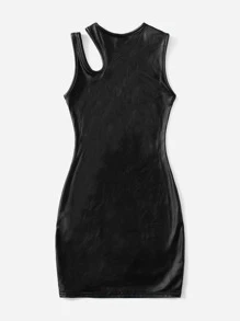 SHEIN Cô gái Tween Cắt ra Váy liền áo vừa vặn - màu đen - Xem 2