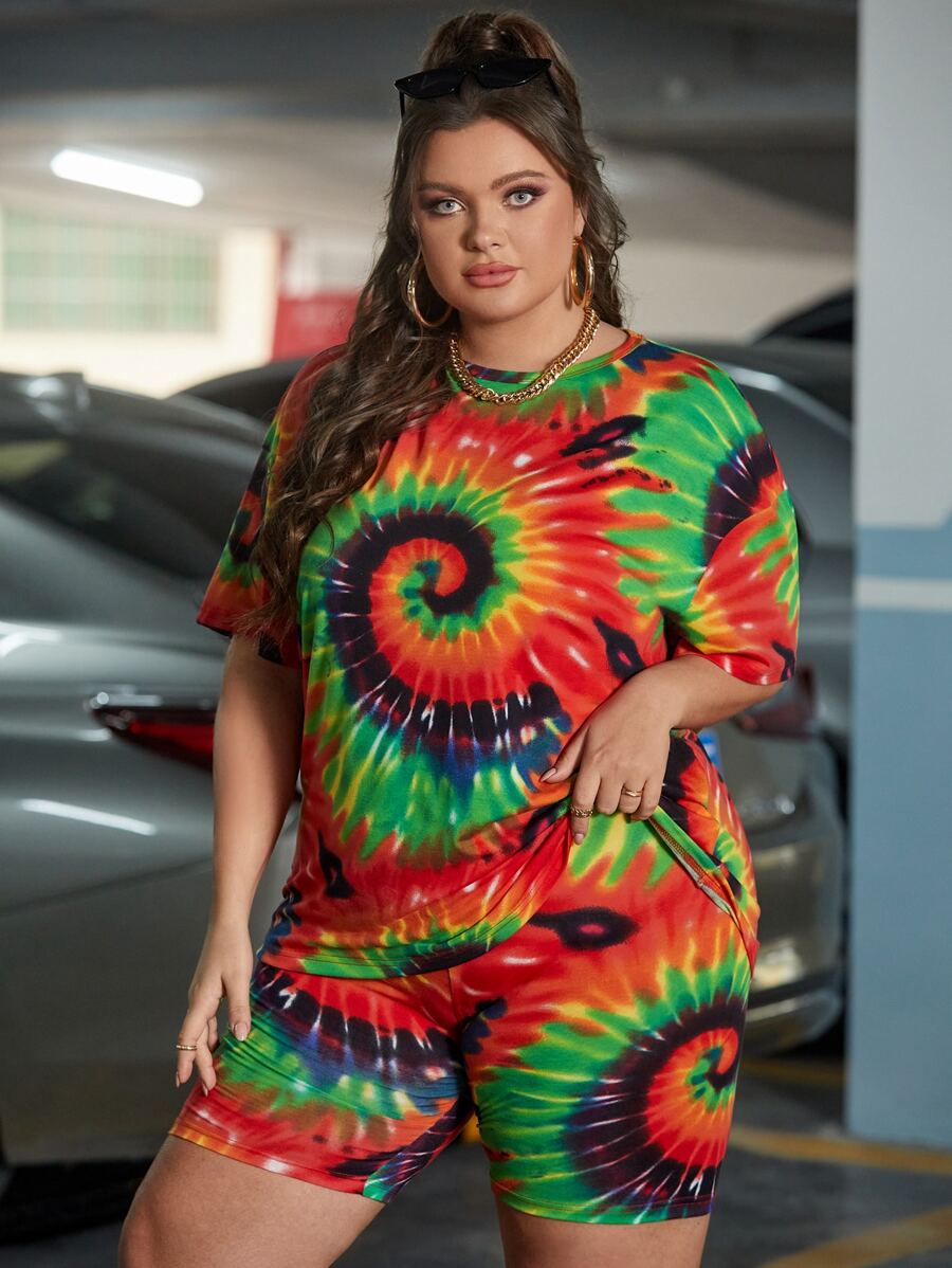 SHEIN SXY Bộ thời trang Plus Size Cà vạt nhuộm Boho - Nhiều màu - Xem 1