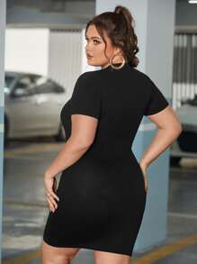 SHEIN Coolane Plus Eagle & Letter Graphic Cut Out Bodycon Dress - Black - View 2