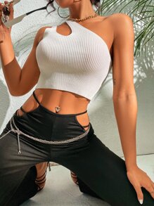 Allurite 鏤空單肩針織上衣 - 白色 - 查看 3