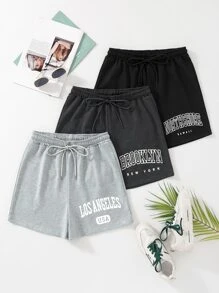Lunelith SHEIN Lunessa 3pcs Letter Graphic Drawstring Waist Shorts