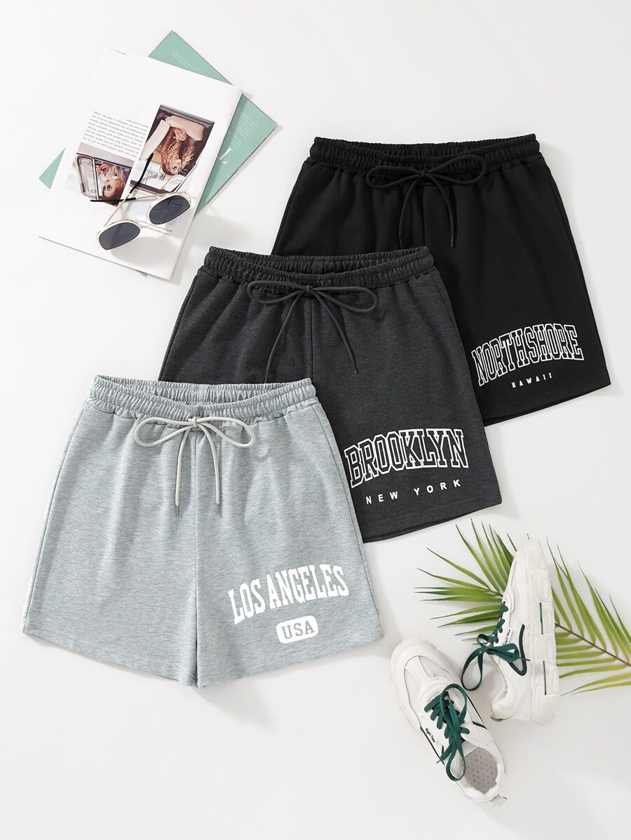 Lunelith SHEIN Lunessa 3pcs Letter Graphic Drawstring Waist Shorts