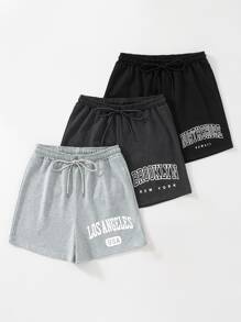 Lunelith SHEIN Lunessa 3pcs Letter Graphic Drawstring Waist Shorts