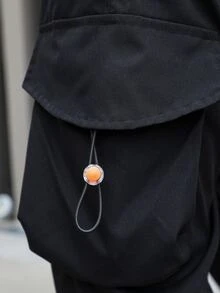 Manfinity 男士翻蓋口袋腰部抽繩工裝褲 - 黑色 - 查看 3