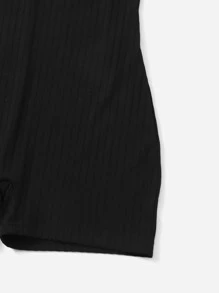 SHEIN Essnce Jumpsuit Ukuran Plus Rib-Knit Plain Casual - Hitam - View 5
