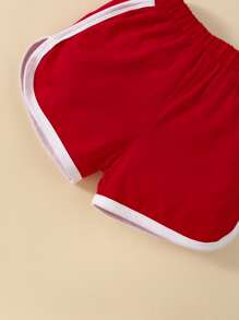 嬰兒愛心和標語圖案T恤和標語圖案短褲 - 紅色 - 查看 4