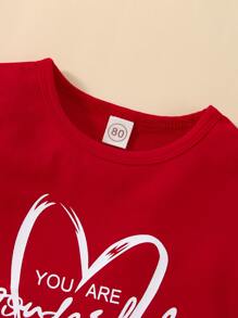 嬰兒愛心和標語圖案T恤和標語圖案短褲 - 紅色 - 查看 6