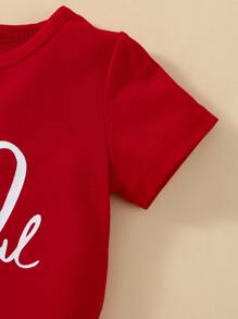 嬰兒愛心和標語圖案T恤和標語圖案短褲 - 紅色 - 查看 7