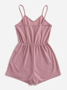 SHEIN EZwear 夏季休閒寬鬆純色粉色夾層針織背心短連體衣