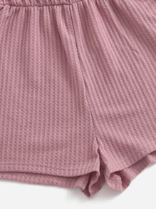 SHEIN EZwear 夏季休閒寬鬆純色粉色夾層針織背心短連體衣