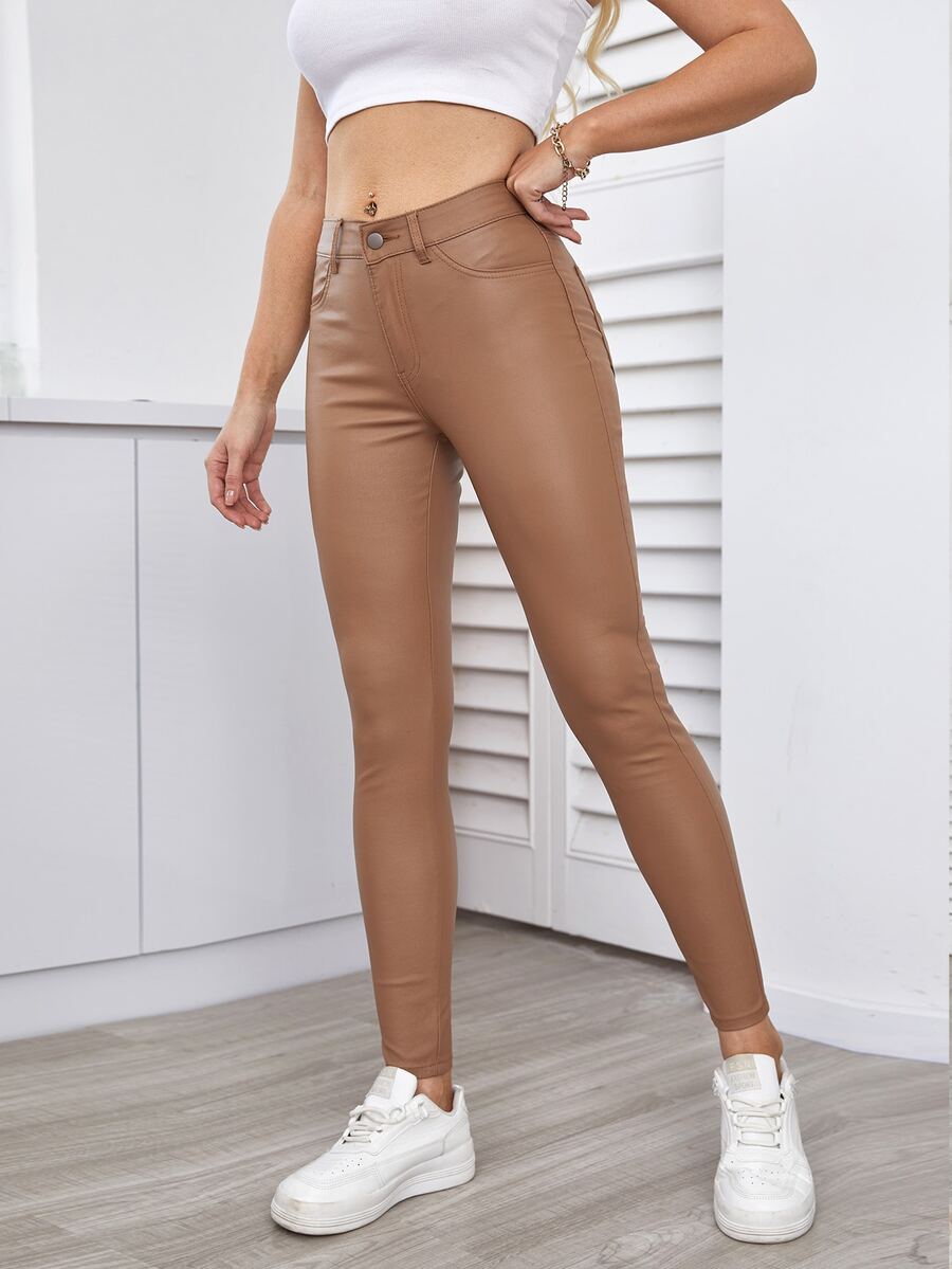 Slant Pocket Skinny Jeans - Camel - View 1