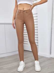 Slant Pocket Skinny Jeans - Camel - View 3