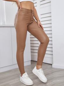 Slant Pocket Skinny Jeans - Camel - View 4