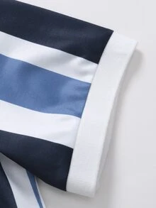 Manfinity 男士條紋圖案拉鍊POLO衫 - 藍白色 - 查看 8