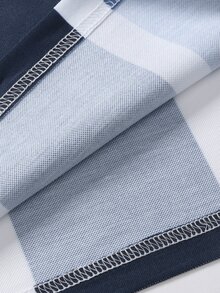 Manfinity 男士條紋圖案拉鍊POLO衫 - 藍白色 - 查看 6