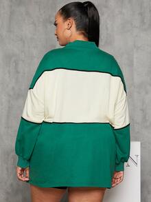 SHEIN Plus Color Block Drop Shoulder Quarter Zip Pullover - Multicolor - View 2