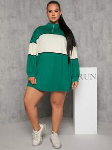 SHEIN Plus Color Block Drop Shoulder Quarter Zip Pullover - Multicolor - View 3