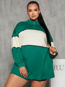 SHEIN Plus Color Block Drop Shoulder Quarter Zip Pullover - Multicolor - View 5