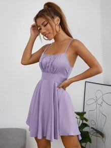 SHEIN PETITE Ruched Bust Flare Hem Cami Dress - Lilac Purple - View 1