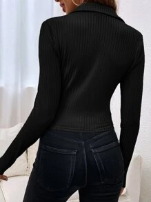 SHEIN Essnce Rib-knit Zip Up Tee